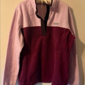 Columbia Two-Tone Pink and Burgundy Fleece Snap Pullover